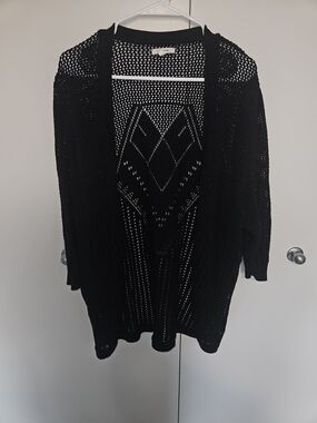 Maurices Black Open-Knit Geometric Cardigan
